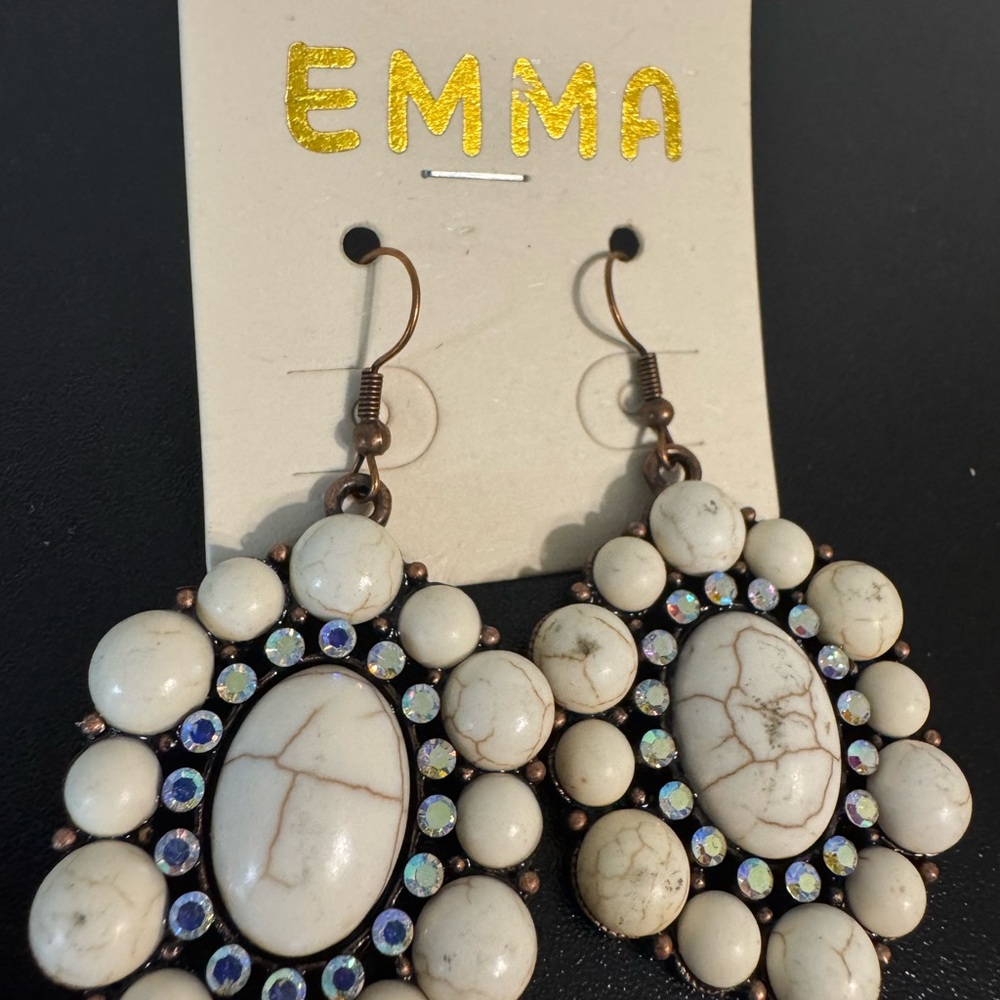 Beautiful Western style White and Iridescent Stone Earrings